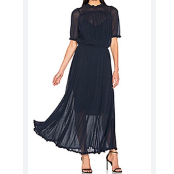 THE GREAT. Sheer Navy Ruffle Maxi Dress S - Picture 1 of 5